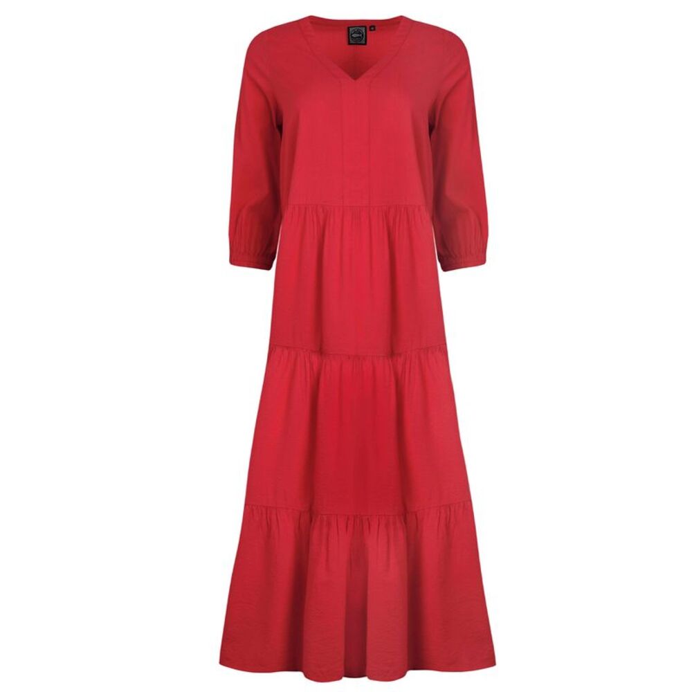 Weird Fish Womens/Ladies Margo Seersucker Tiered Midi Dress / Crimson